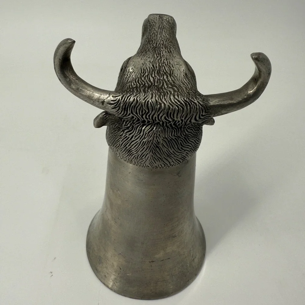 Vintage Pewter Bull Steer Head‎ Stirrup Cup 5 Inch Tall Hunting Cabin Barware